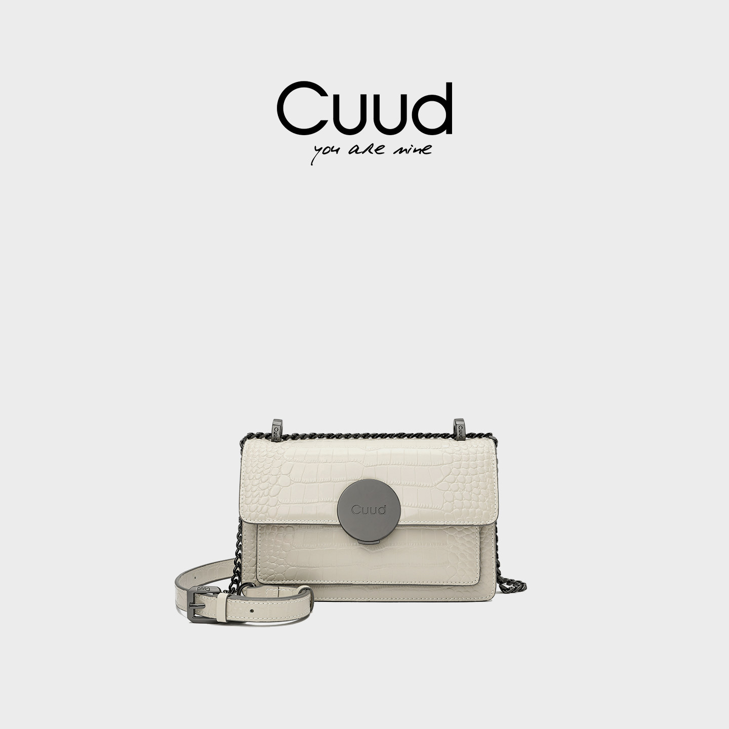 【专柜】Cuud女包2026款高级感鳄鱼纹春夏链条单肩斜挎白色小包