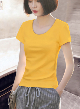 2025夏装新款白色短袖t恤女显瘦圆领洋气修身百搭上衣服体桖半袖