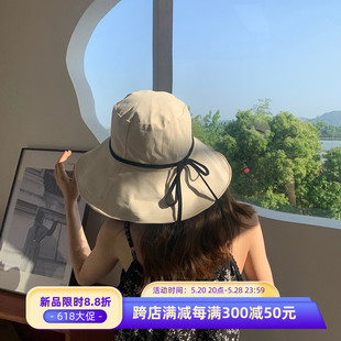 简约渔夫帽女夏防晒大檐遮阳遮脸帽蝴蝶结大沿防紫外线太阳帽韩版