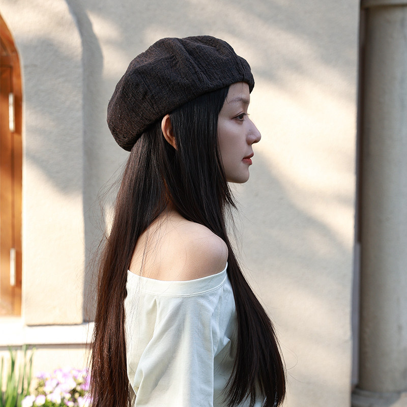 100%亚麻简约纯色春夏薄款贝雷帽女百搭气质画家帽时尚蓓蕾帽透气