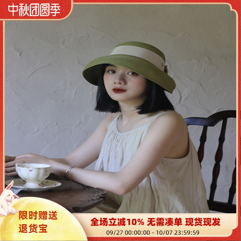 法式复古优雅蝴蝶结大檐草帽