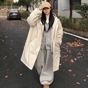 2026韩国chic冬季新款韩系休闲宽松长款加厚棉服外套女