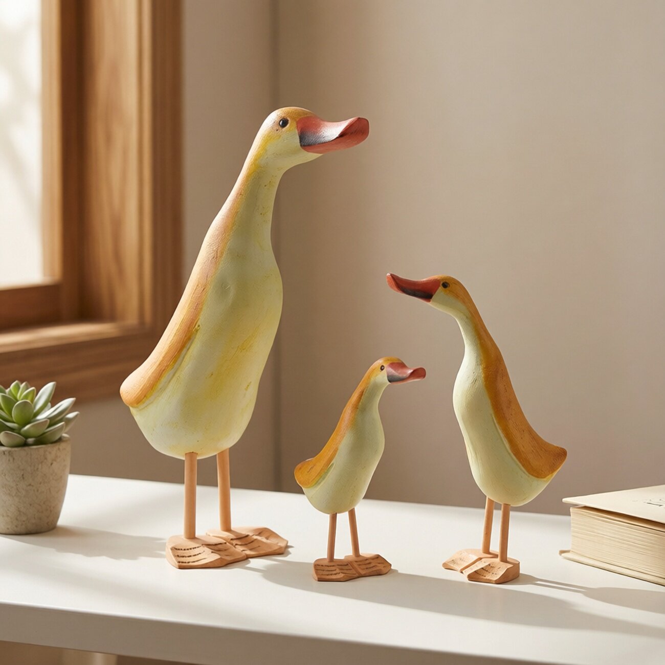 创意木质鸭子摆件一家三口桌面装饰品办公室客厅家居软装摆设
