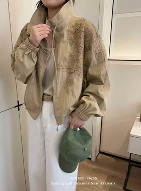 我的女孩26839韩版宽松显瘦百搭重工刺绣短外套立领抽绳夹克上衣