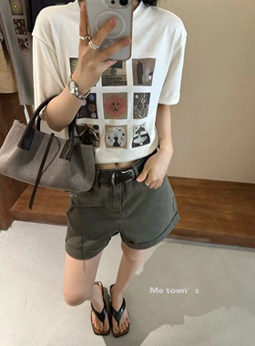 Me town's时尚百搭宽松休闲韩版短袖T恤女夏显瘦韩版松弛上衣8770