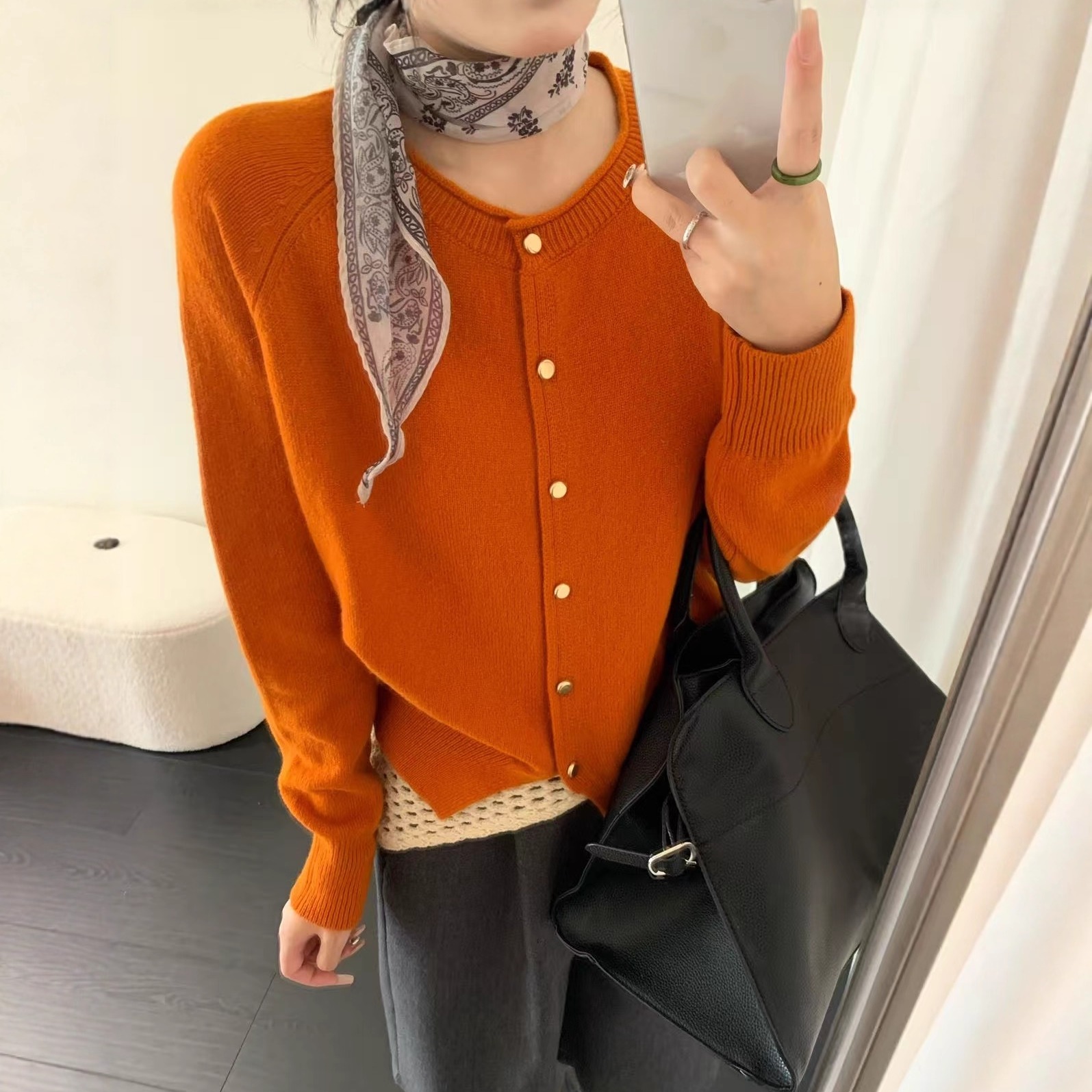 欧货时尚宽松休闲羊毛针织开衫