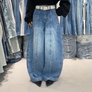 阔腿牛仔裤 百搭宽松显瘦高腰休闲弯刀裤 女1020 时尚 欧洲站2026春季