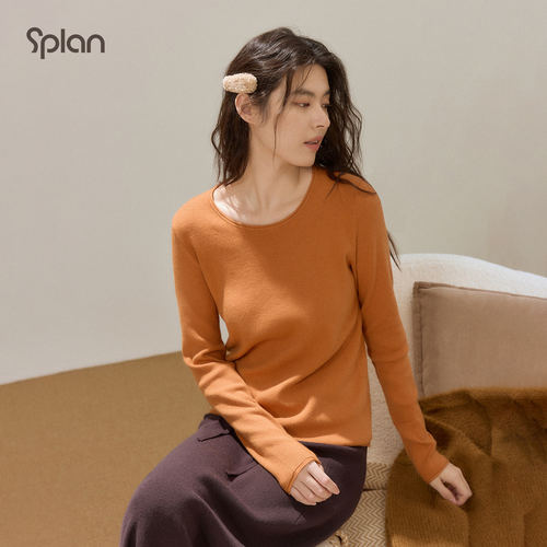 SPLAN轻运动圆领毛织上衣舒适秋冬内搭精致简约垂感柔软慵懒T恤女