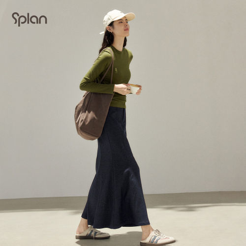 SPLAN轻运动圆领打底衫柔软舒适休闲百搭简约纯色长袖上衣T恤女