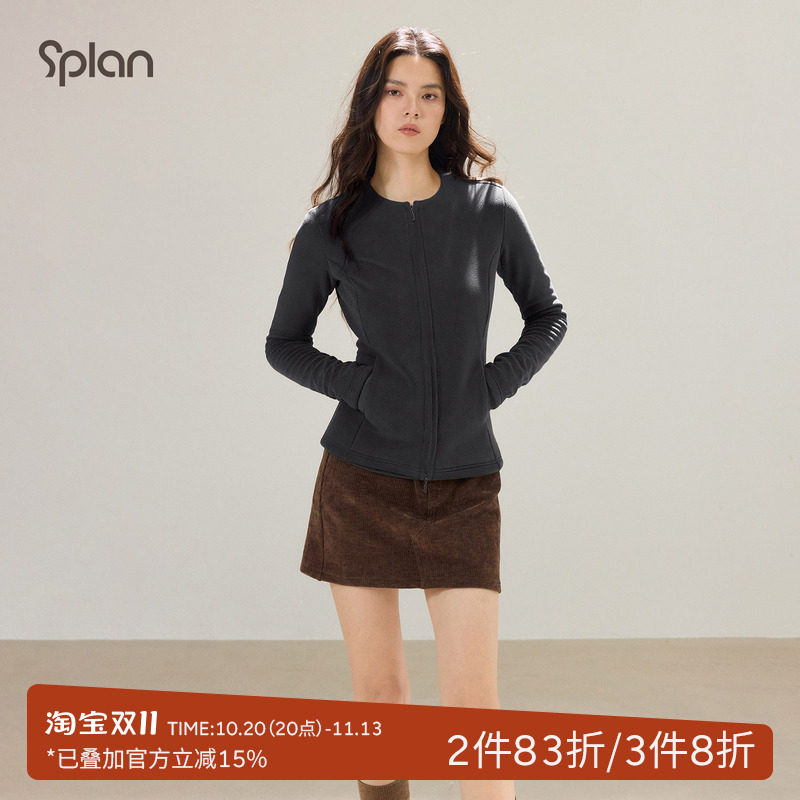 SPLAN轻运动舒适柔软绒感外套圆领百搭保暖上衣秋冬显瘦休闲卫衣