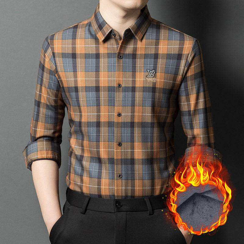 加绒格子保暖内衣衬衫男秋冬新款韩版时尚中青年休闲男装加厚衬衣
