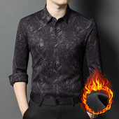 商务加厚男装 冬季 中年时尚 印花翻领男衬衣宽松型新款 加绒男式 衬衫