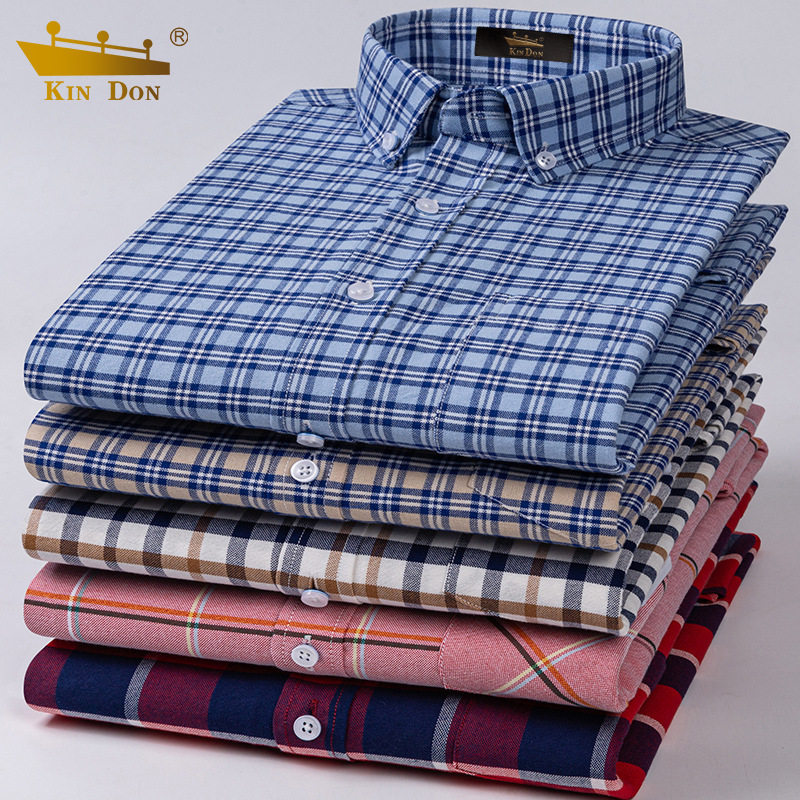 金盾秋季纯棉牛津纺长袖衬衫男中青年休闲全棉宽松加大码爸爸装潮