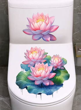 新款荷花马桶盖贴画防水3D立体贴纸浴室卫生间洗手台装饰贴画自粘