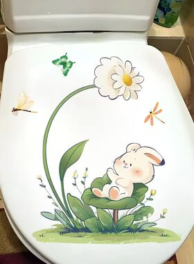 可爱卡通兔子马桶贴画卫生间浴室厕所坐便器装饰防水冲厕所提示贴