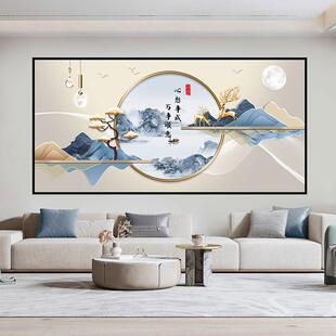 新中式客厅装饰画麋鹿山水画自粘贴画办公室沙发背景墙轻奢墙壁画