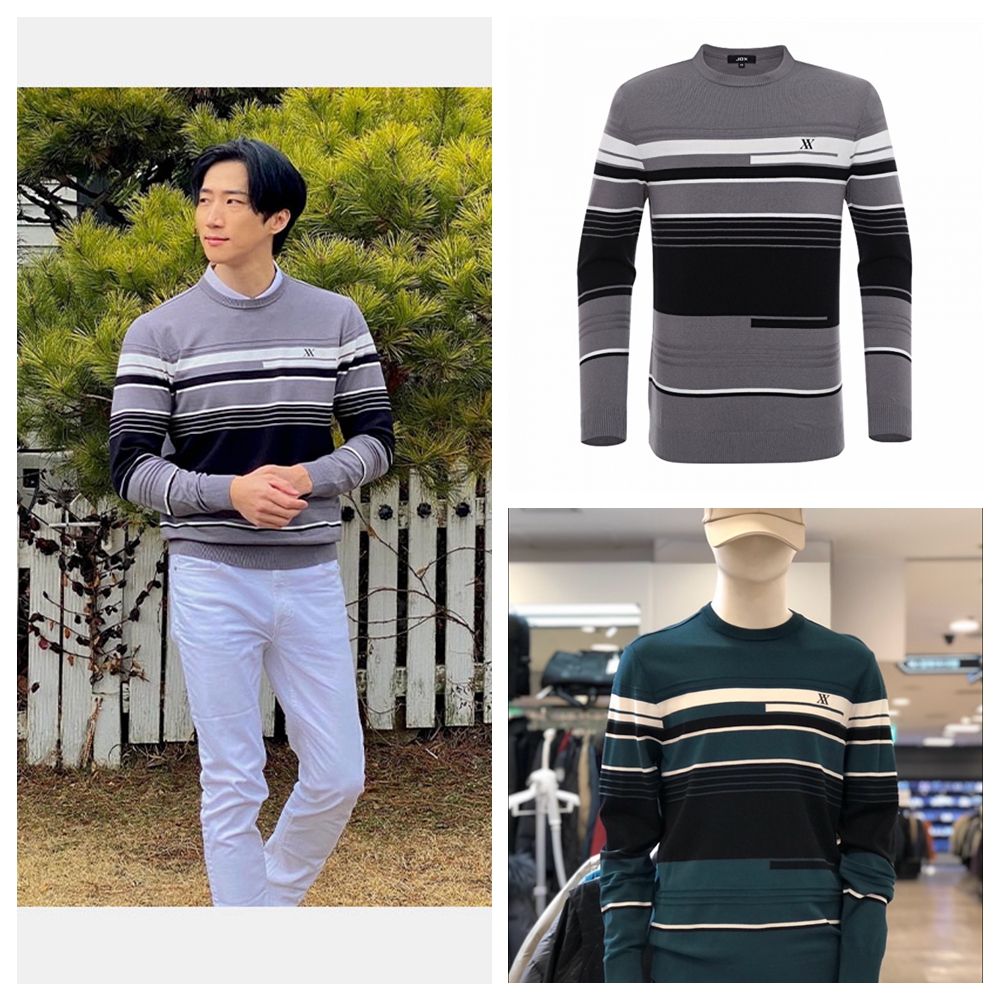 高尔夫男装针织衫毛衣条纹圆领