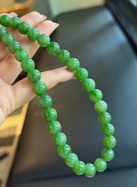 俄料碧玉项链 卡10mm 难得的大尺寸 料子细腻果阳绿