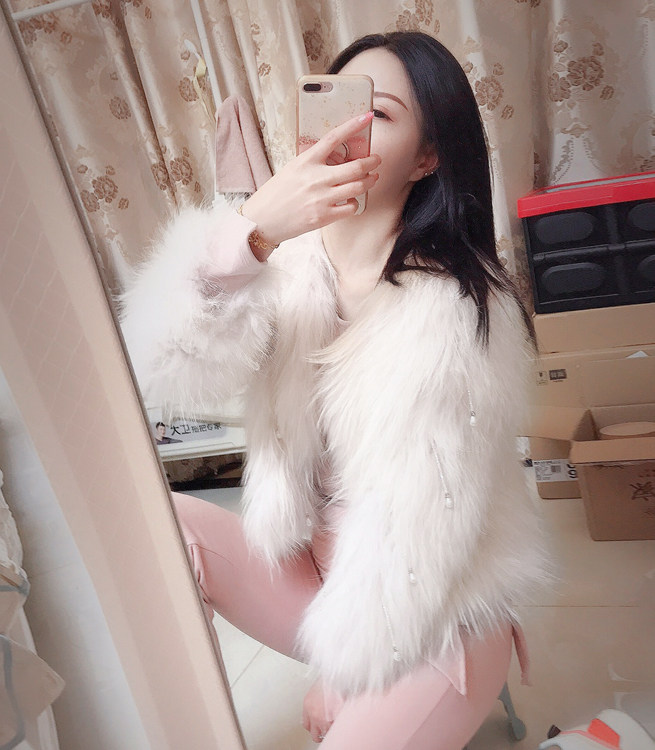 海宁女短款狐狸毛皮草珍珠流苏