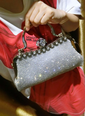 2025新款花钻金属头晚宴水钻包精美手环手拎斜挎钻包晚宴包宴会包