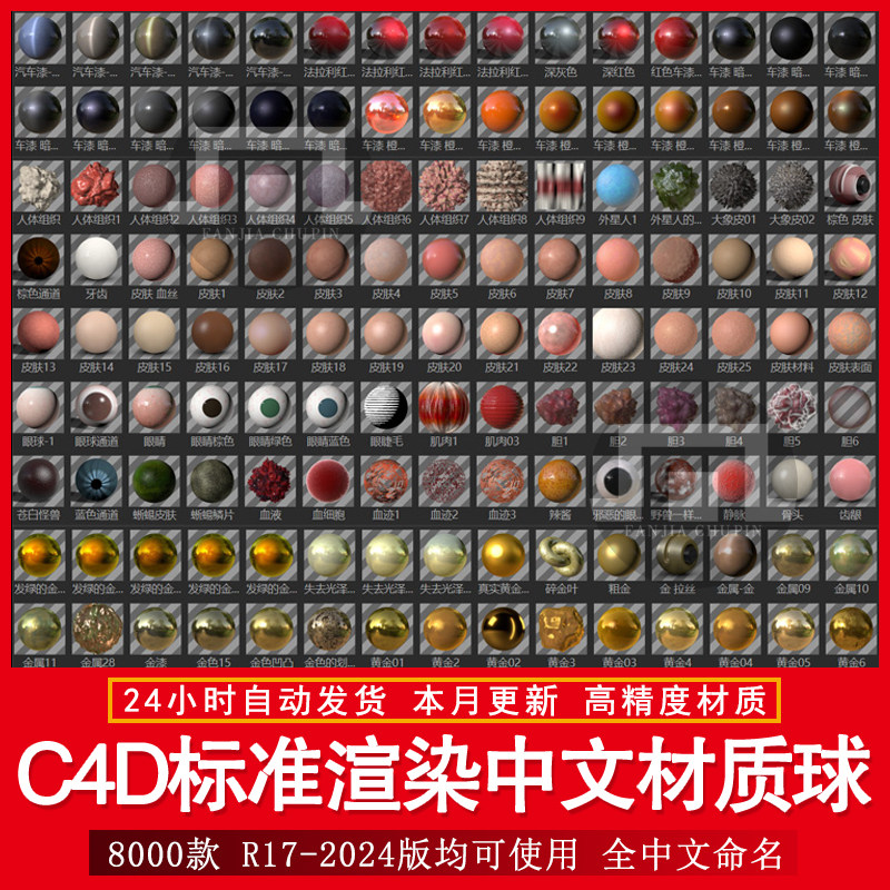 C4D材质lib4d预设包布料玻璃金属木纹建筑水玻璃透明纹理图案合集