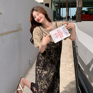 新款 【现货】 夏季蕾丝吊带+T恤裙两件套H1152-P125-K188图片
