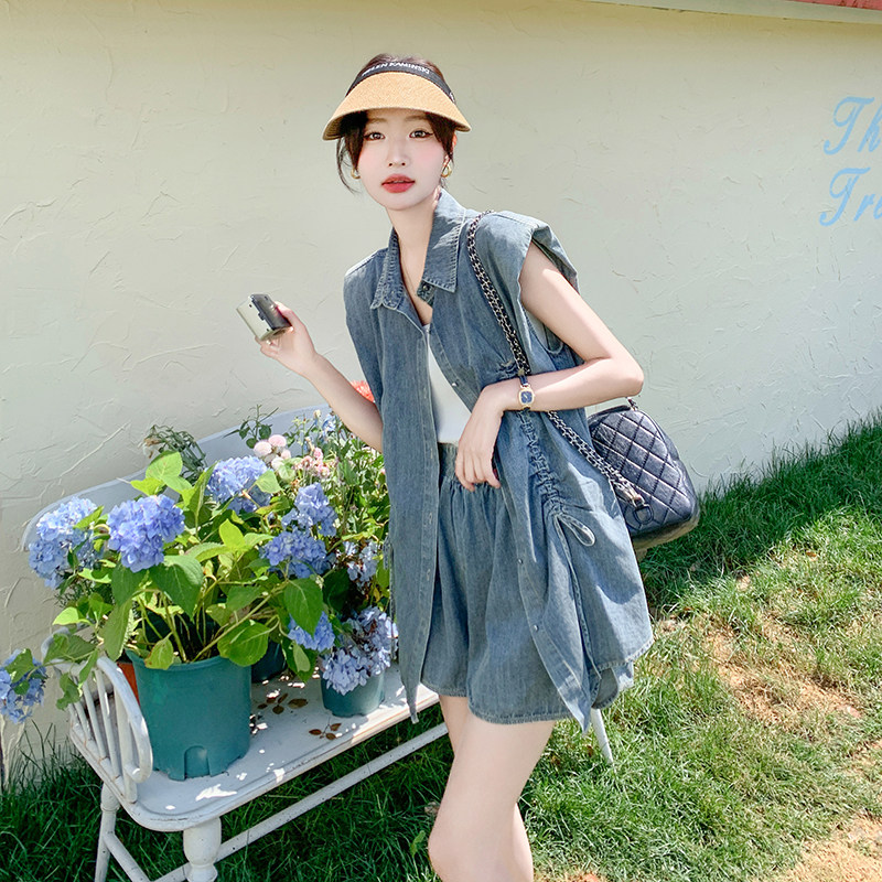 ootd休闲穿搭无袖牛仔套装女夏2025超火巨好看马甲短裤减龄两件套,女装套装/套裙,2C110