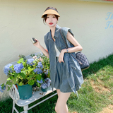 新款现货夏季抽绳水洗牛仔套2C110-H1157-P135-K198，女装套装/套裙，2C110