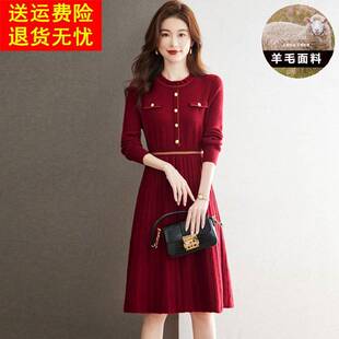 中長版小香風減齡設計小個子羊毛針織套頭毛衣裙純色百搭連衣裙秋