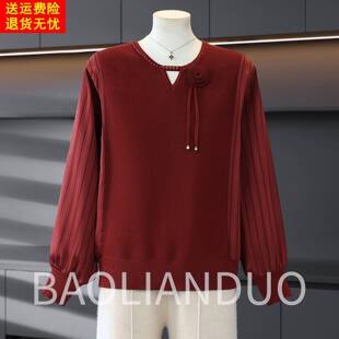 中老年春夏纱袖 洋气妈妈春装 新款 中年女装 T恤上衣 立体花针织小衫