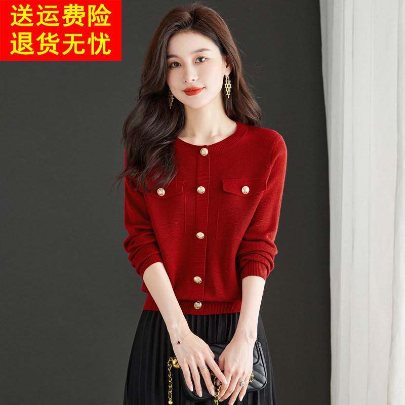 小香风针织衫早春秋2026新款高级感打底衫爆款内搭上衣圆领毛衣女