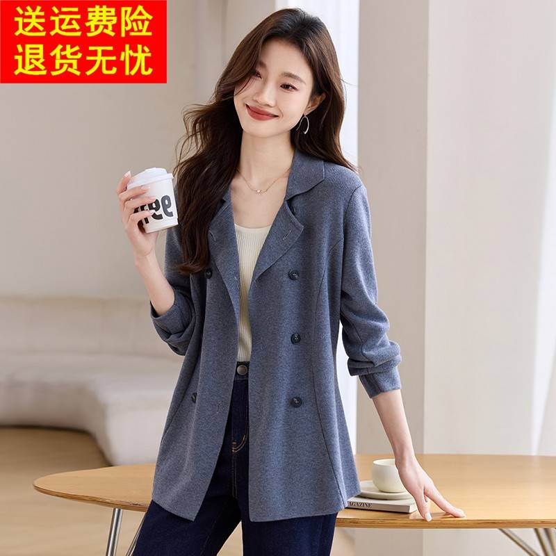 今年流行西装领针织外套女春秋薄洋气上衣2025爆款高级感休闲西服