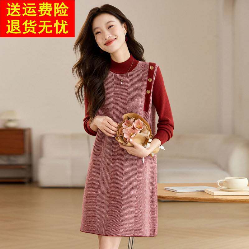高级感气质小个子针织连衣裙女秋冬2025新中长款毛衣遮屁股打底衫