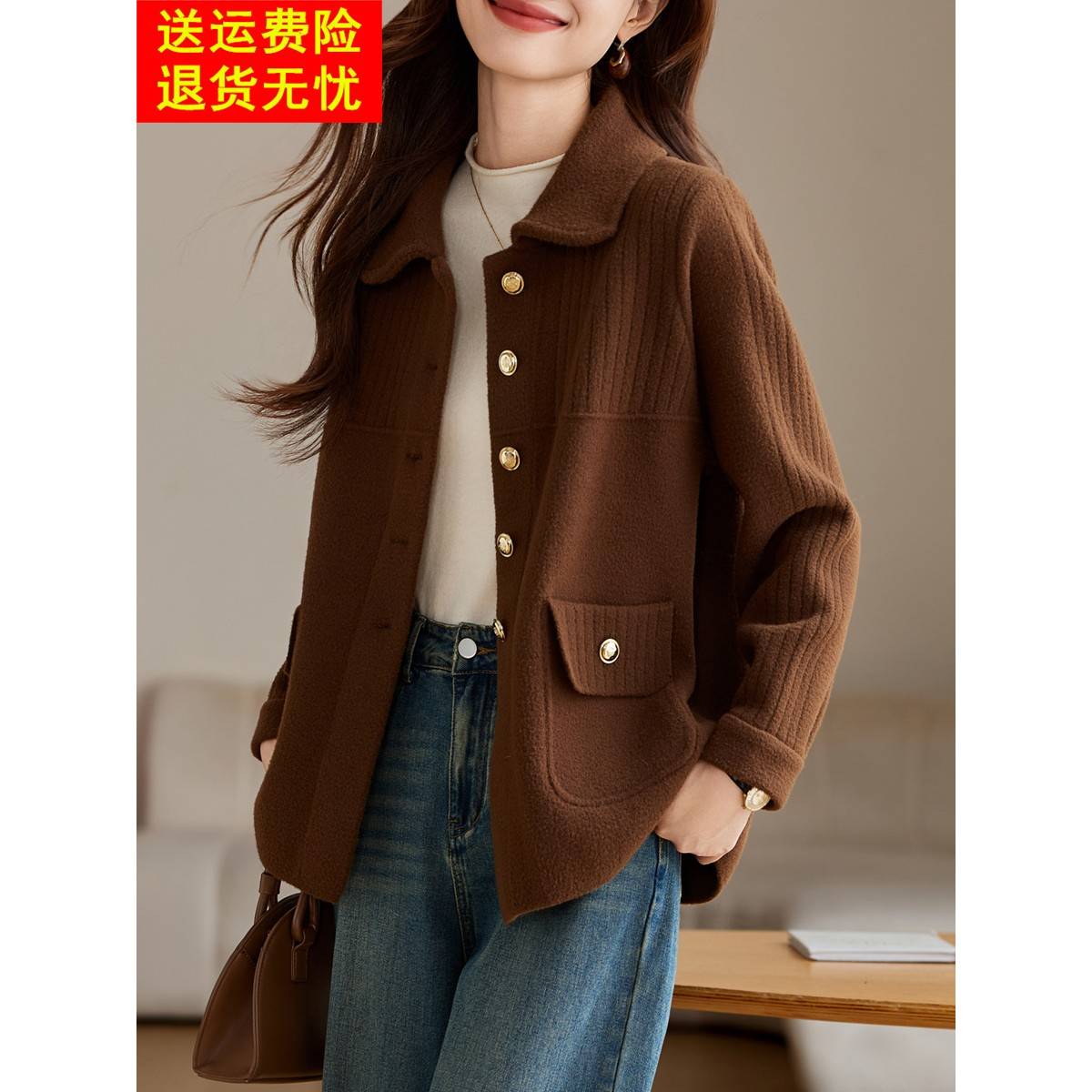 2025秋季新款减龄洋气宽松上衣女厚时尚翻领设计感小众毛呢短外套