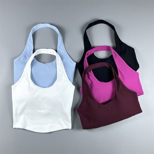 裸感坑条纹Align挂脖运动背心式文胸女固定胸垫瑜伽健身内衣bra