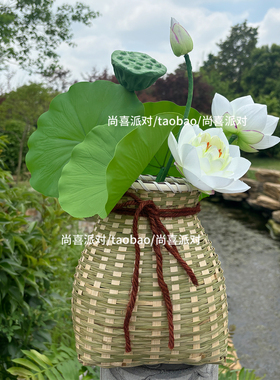 端午节荷花摆件装饰莲花采荷布置绿色周岁礼场景幼儿园拍照道具