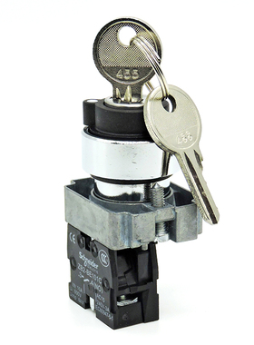 施耐德 22mm金属钥匙选择开关 XB2BG61C 2档自复位 单抽 1NO