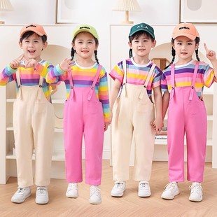 儿童背带裤六一合唱服开学季男女童小学生运动会表演幼儿园演出服