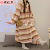 珊瑚绒睡衣女春秋冬季 法兰绒家居服猫咪 加厚睡袍浴袍保暖可爱长款