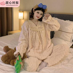 珊瑚绒睡衣女款冬季加绒加厚麦穗绒2025新款甜美秋冬款女士家居服