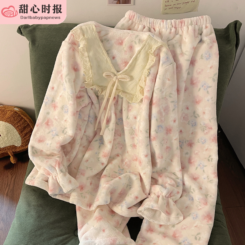 甜心时报女珊瑚绒冬季家居服套装
