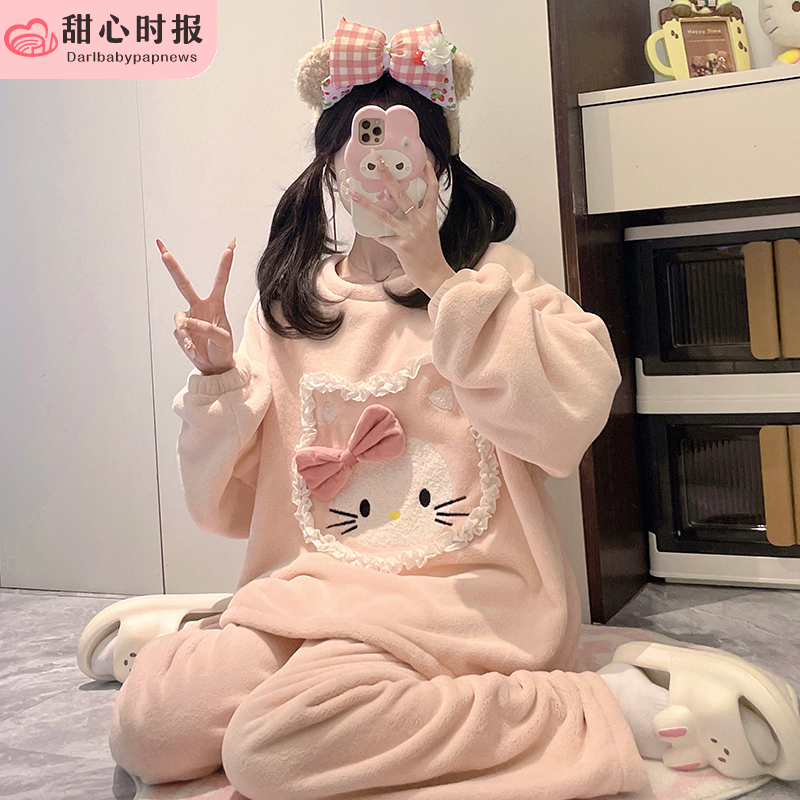 甜心时报女法兰绒冬季家居服套装