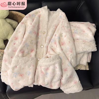 甜心时报女珊瑚绒冬季家居服套装