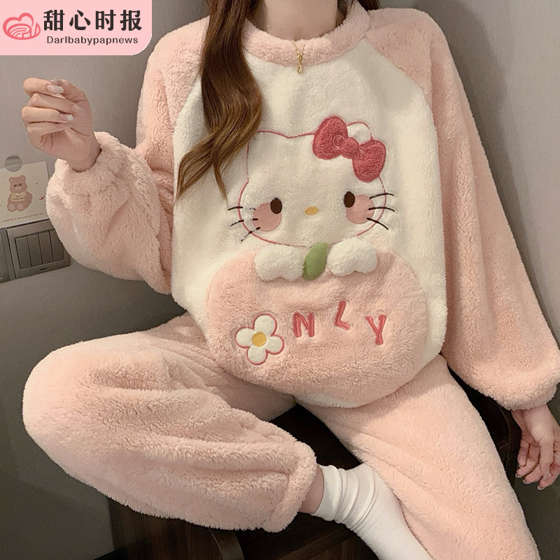 珊瑚绒睡衣女春秋冬季加绒加厚甜美可爱法兰绒家居服公主风套装