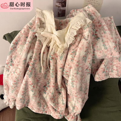 甜心时报女法兰绒冬季家居服套装