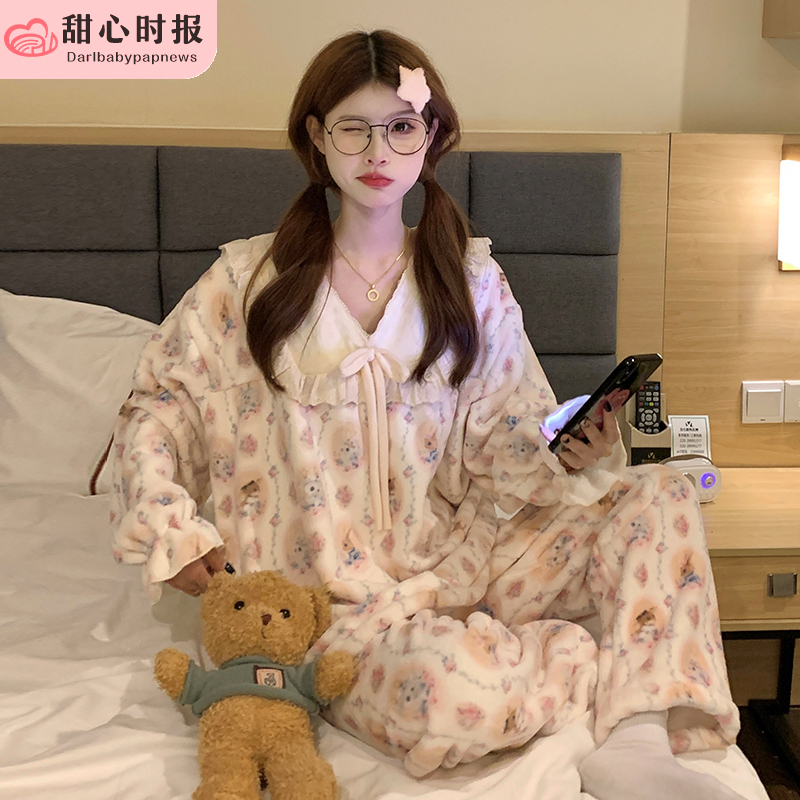 甜心时报女法兰绒冬季家居服套装