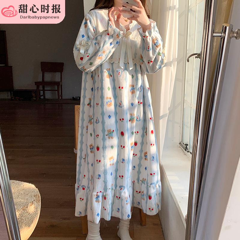 甜心时报法兰绒冬季家居服睡裙