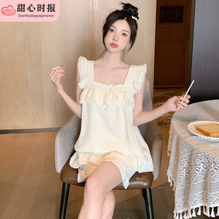 可爱春秋甜美家居服套装 睡衣女夏季 云朵棉2025新款 薄款 杏色 小飞袖