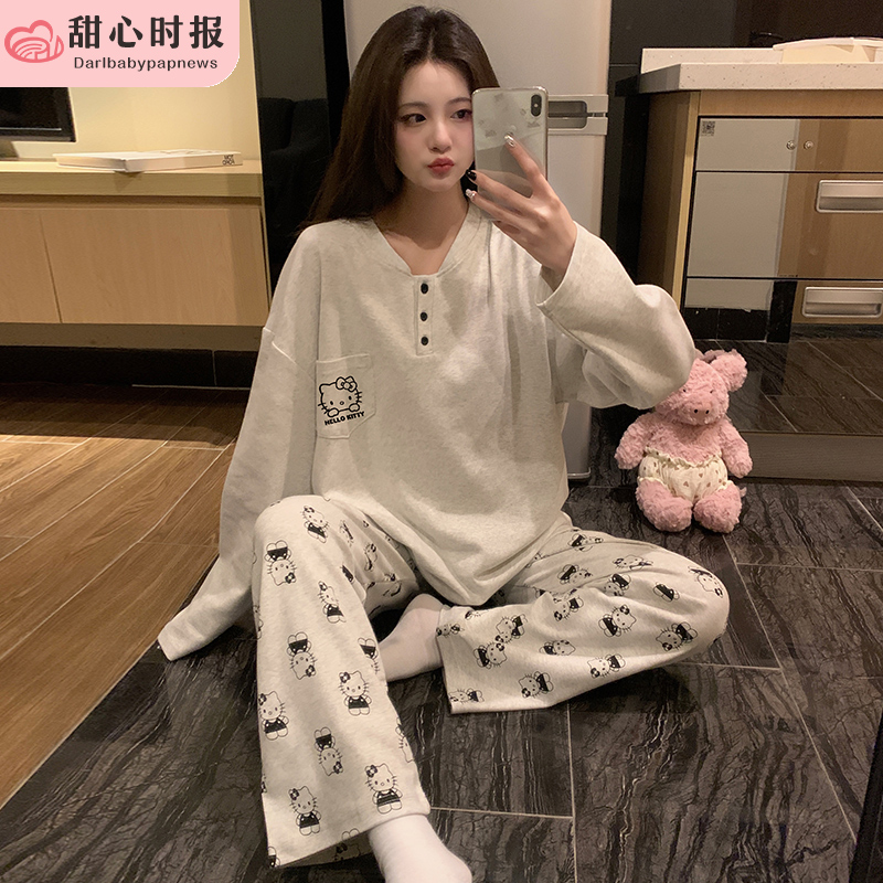 睡衣女春秋季薄款纯棉长袖可爱夏天2025新款可外穿家居服两件套装