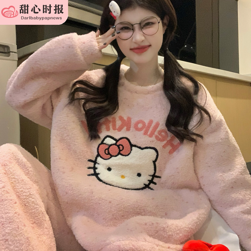 半边绒睡衣女冬季加厚加绒珊瑚绒甜美可爱套装2025冬天新款家居服